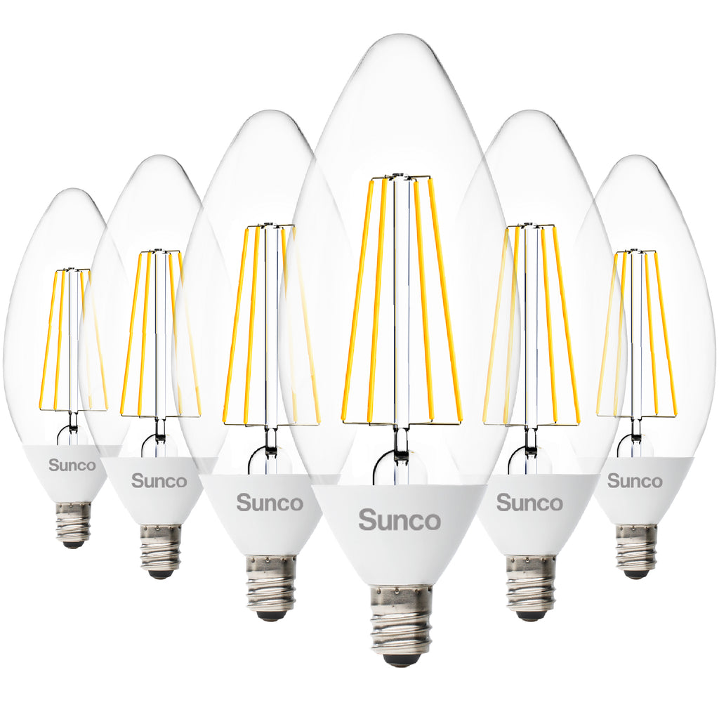 B11 LED Candelabra Bulb, Dusk to Dawn Photocell, Filament, 500 Lumens