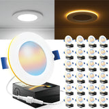 Recessed LED Lighting, 4 Inch, Slim, Wafer Thin, Night Light, Selectable CCT (2700K-6000K), 900 Lumens