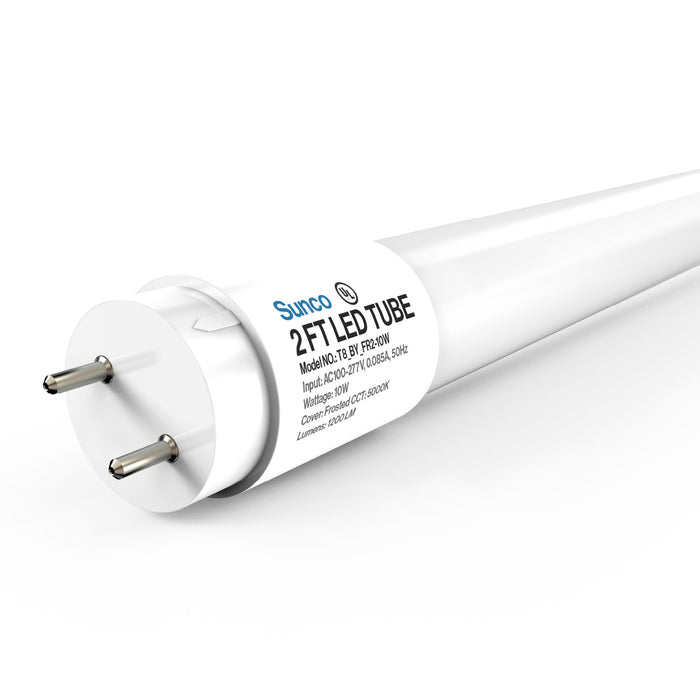 T8 LED Tube, 2ft, Frosted Glass, Bypass, Type B, 10W, Single/Double Ended, 1200 Lumens