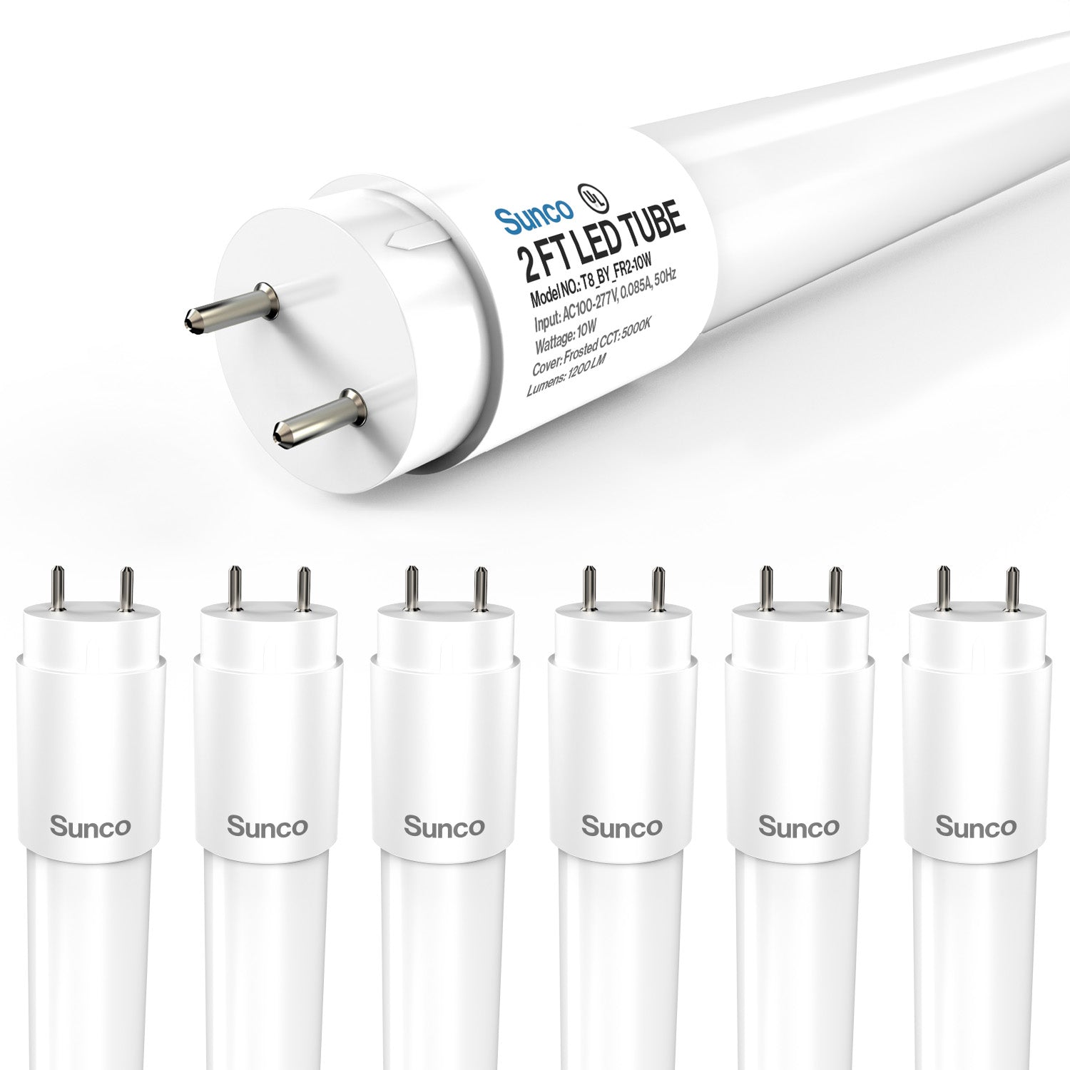 T8 LED Tube, 2ft, Frosted Glass, Bypass, Type B, 10W, Single/Double Ended, 1200 Lumens