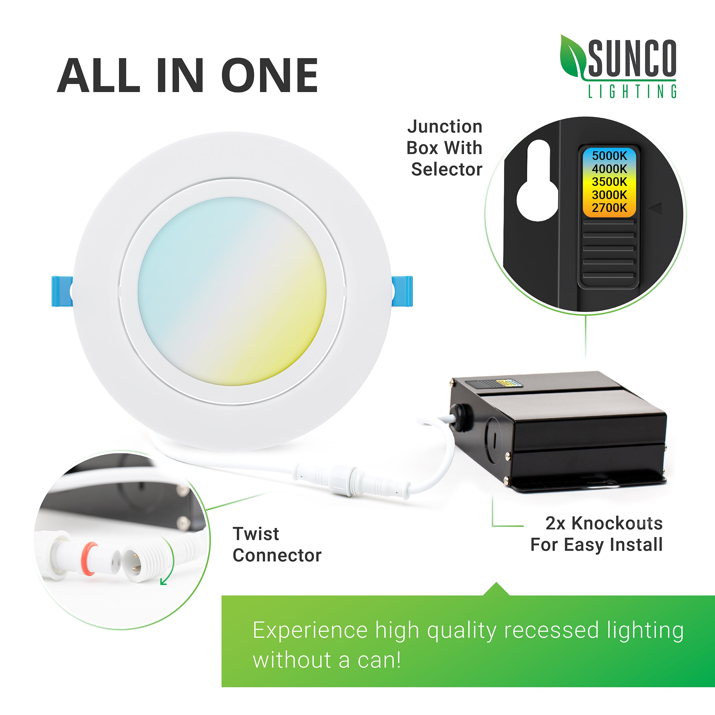 LED Recessed Lighting Kit, 6-Inch, Slim Gimbal, Selectable CCT | | SUNCO –