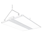 Dimmable 220W LED Linear High Bay from Sunco Lighting is 2 feet long and offers instant on, bright light for warehouse, gymnasium, workshop or industrial space. This 30800 lumen area light comes with chains for hanging high bay light fixture. The 220W LED is a 800W equivalent with a beam spread of 38ft to 72ft. The fixture is UL listed and FCC certified. Dim via 1-10V dimming.