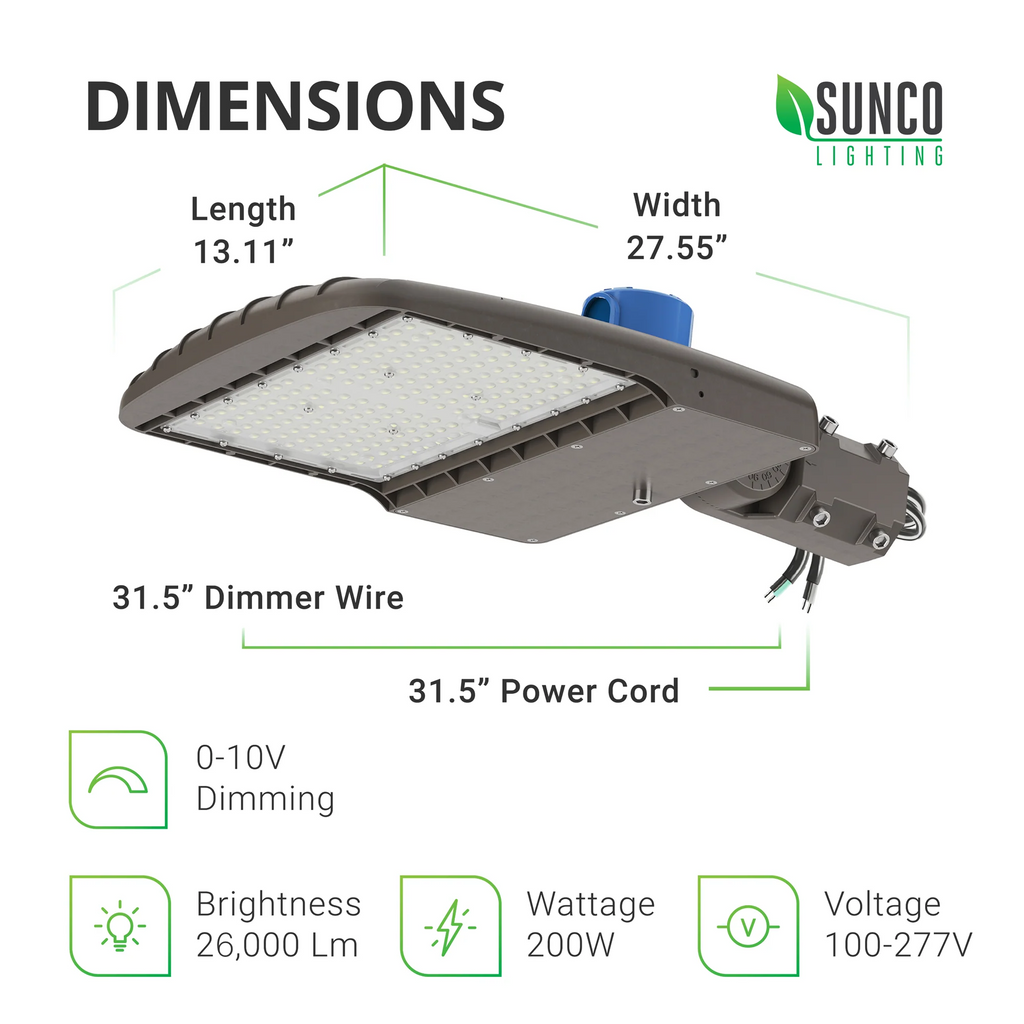 Shoebox LED 200W, Parking Lot, Type III, Dusk to Dawn Photocell, 26000 Lumens