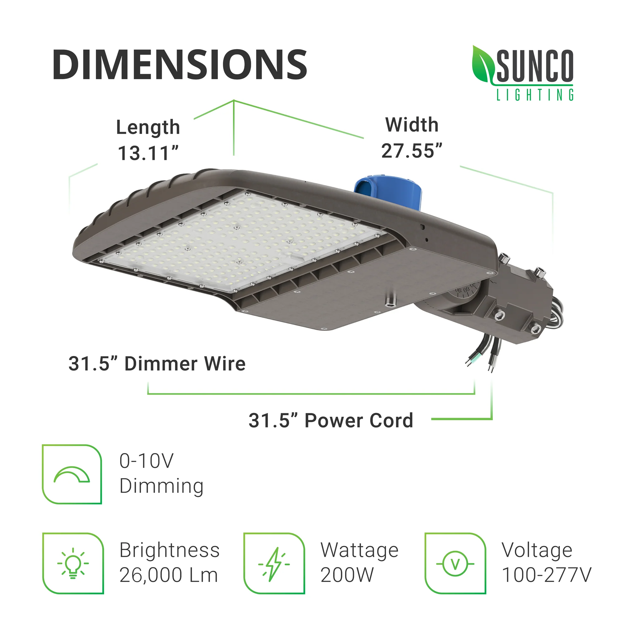 Shoebox LED 200W, Parking Lot, Type III, Dusk to Dawn Photocell, 26000 Lumens