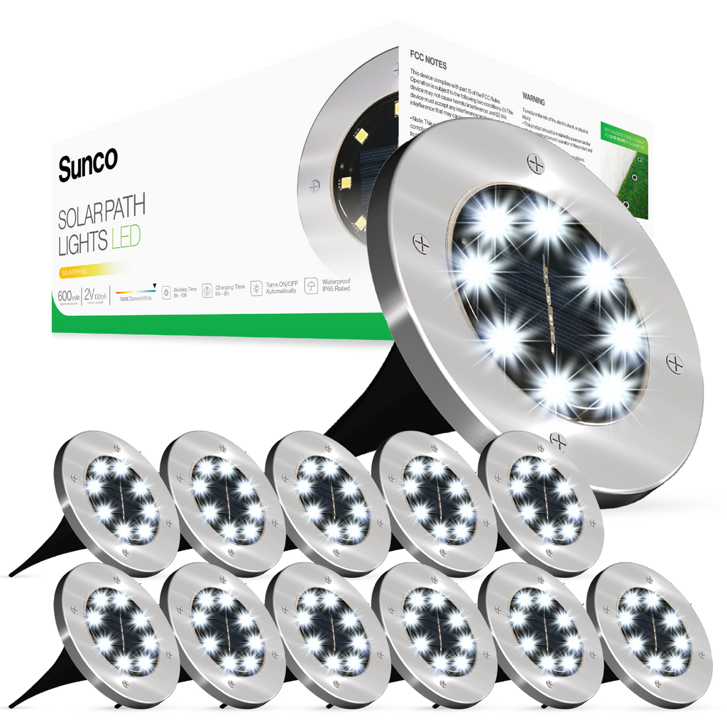 Solar LED Path Lights, Round, Dusk To Dawn Photocell