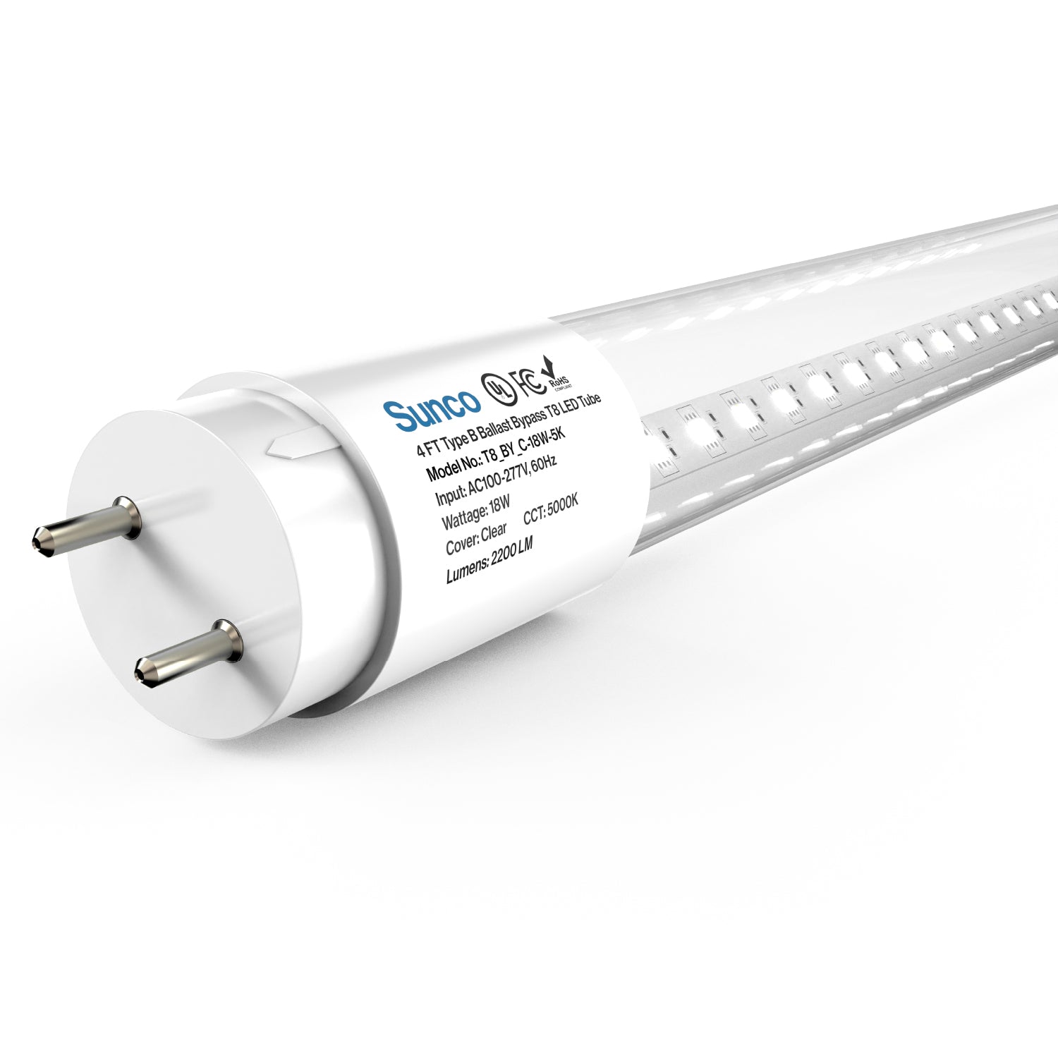 4ft t8 grow light bulbs Sunco 4 Feet T8 LED Tube, 4ft, Clear, Bypass, Type B, 18W, Single/Double Ended, 2200 Lumens 4000K
