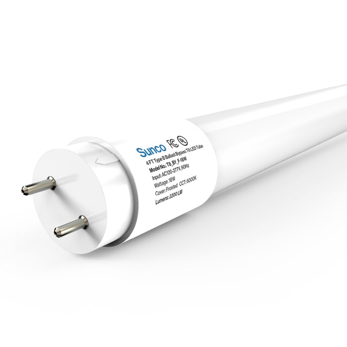 T8 LED Tube, 4ft, Frosted, Bypass, Type B, 18W, Single/Double Ended, 2200 Lumens