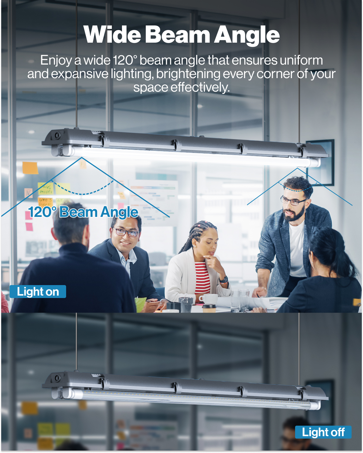 Enjoy a wide 120° beam angle that ensures uniform and expansive lighting, brightening every corner of your space effectively.