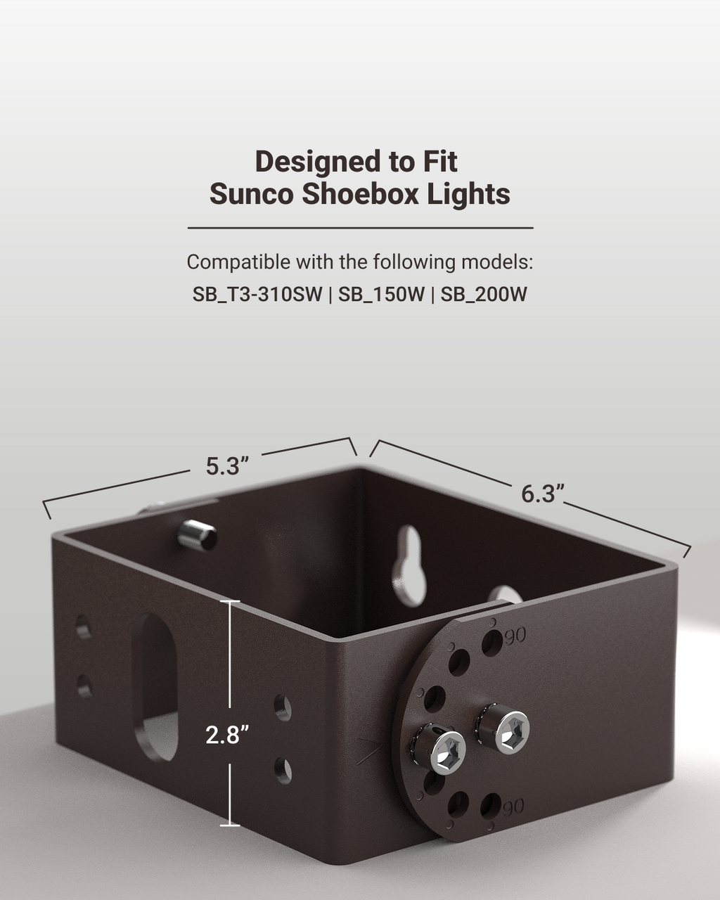 Easily mount your shoebox lights with this adjustable trunnion bracket, made for secure positioning and flexible aiming.