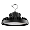 150W selectable UFO LED high bay with black housing and mounting hook, front view