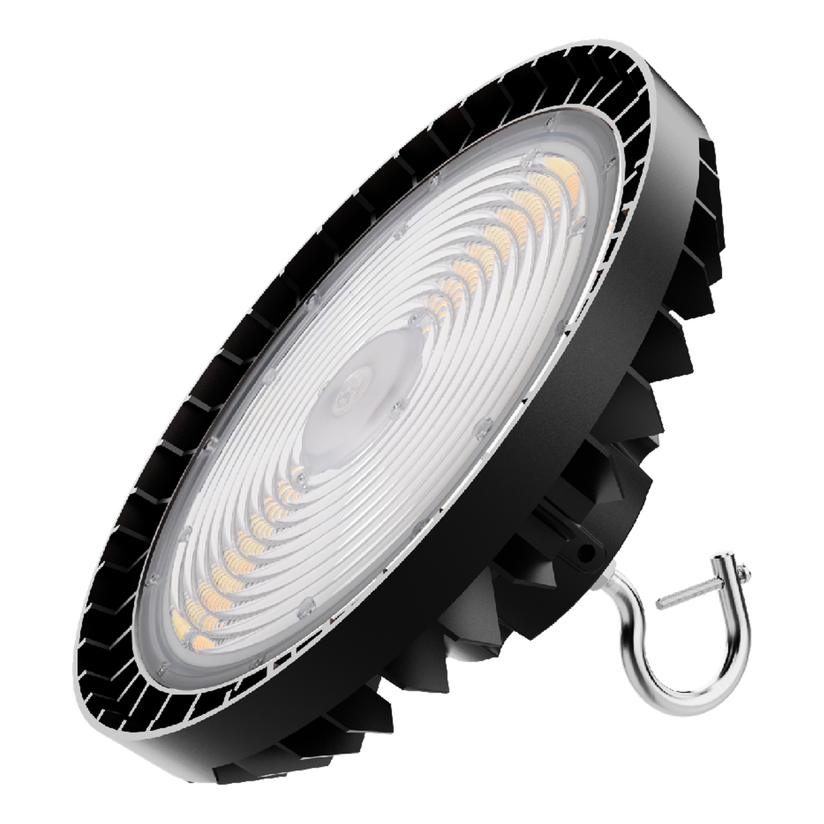 Underside lens view of the 240W selectable LED UFO high bay light