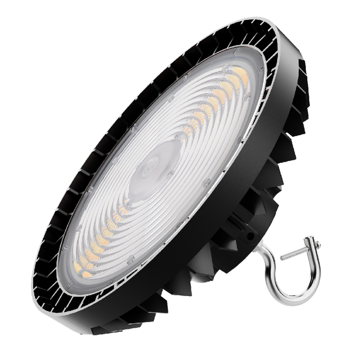 Underside lens view of the 240W selectable LED UFO high bay light