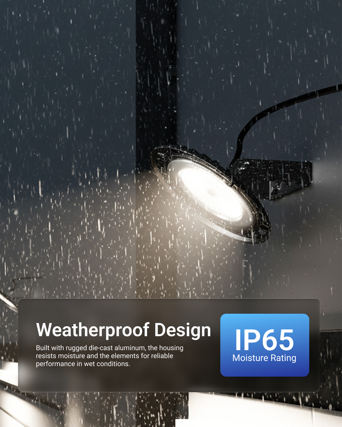 150W plug-and-play UFO high bay with U-bracket, 19500 lumens, 5000K daylight, and 70.8-inch cord