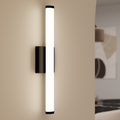 Sunco cylinder black vanity light is 24" long and 2" in diameter. 22W, Black, Selectable CCT, 1650 Lumens
