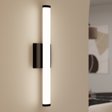 Sunco cylinder black vanity light is 24" long and 2" in diameter. 22W, Black, Selectable CCT, 1650 Lumens