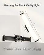 Sunco Black rectangular vanity light is 24 inches long with a width of 3.6 inches. Mounting bracket is 6 inches long.