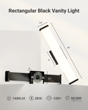 Sunco Black rectangular vanity light is 24 inches long with a width of 3.6 inches. Mounting bracket is 6 inches long.