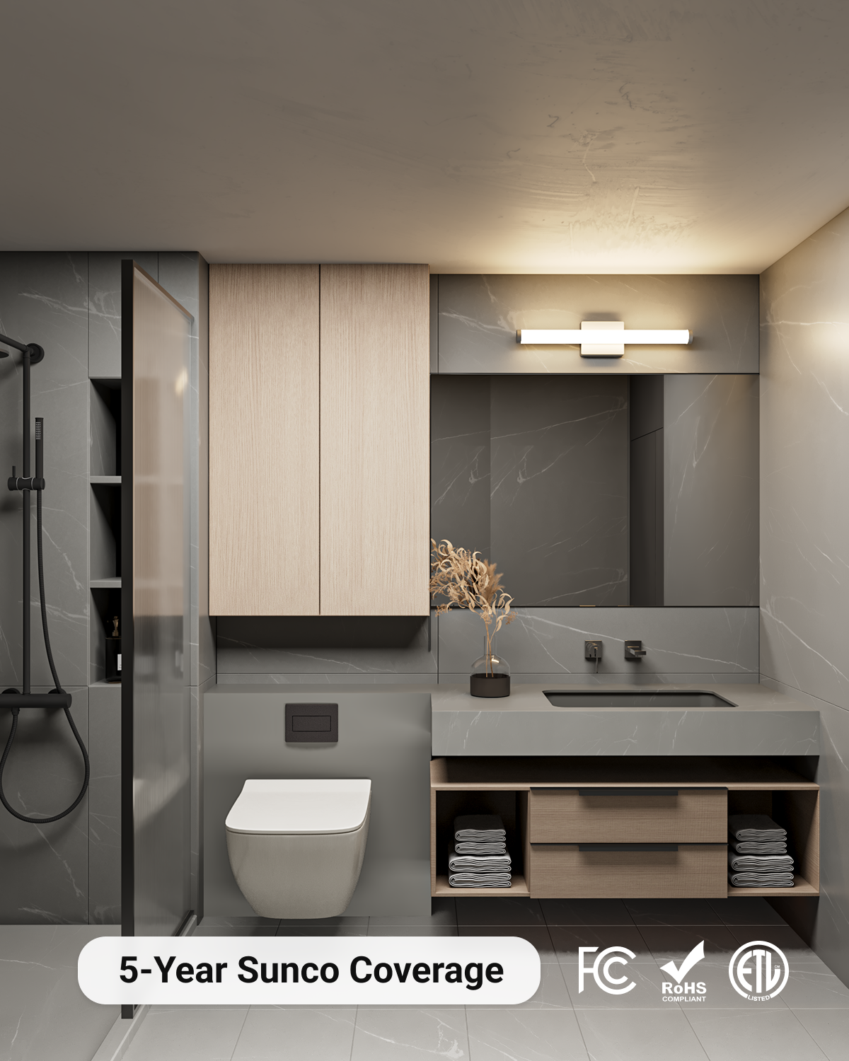 Sunco Cylinder Vanity Light adds a modern, sleek touch to any bathroom.