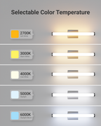 Sunco cylinder black vanity light has selectable color temperature. Choose between 2700K, 3000K, 4000K, 5000K, and 6000K.
