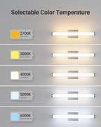 Cylinder Vanity Light has a selectable color temperature. Choose between 2700K-6000K.