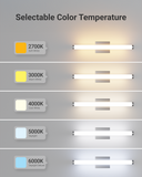Cylinder Vanity Light has a selectable color temperature. Choose between 2700K-6000K.