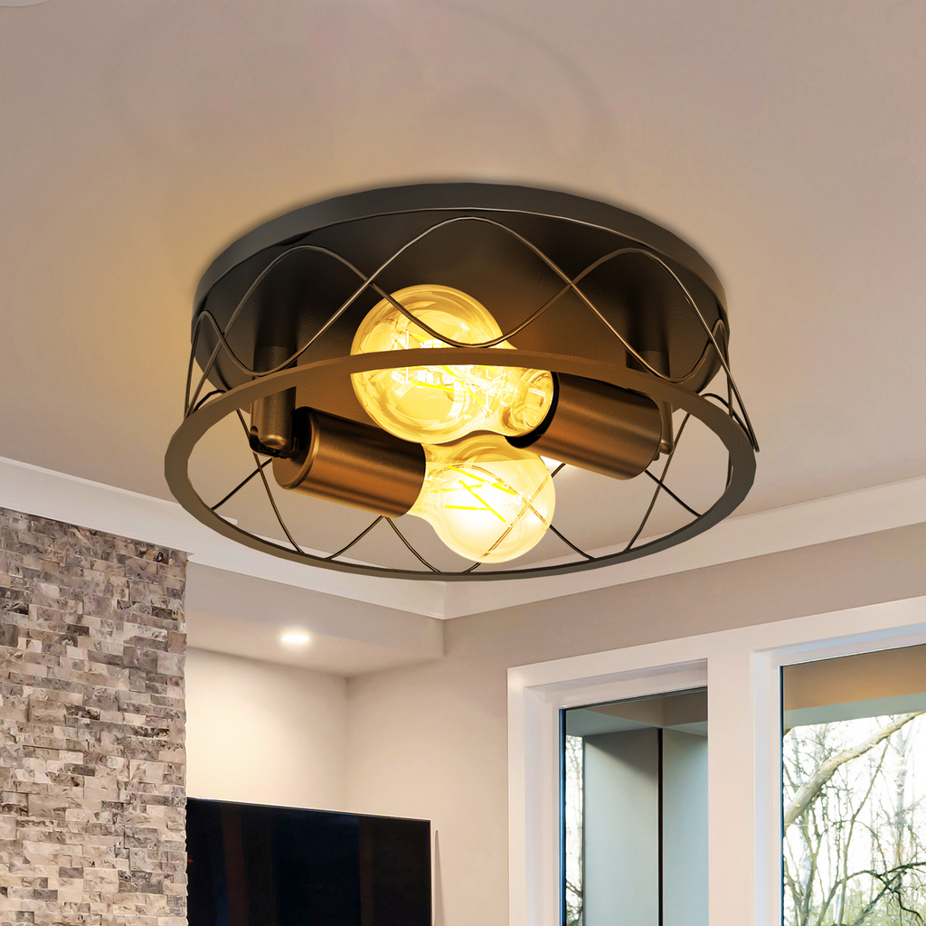 Create a timeless and sleek statement on your ceiling with the matte black finish of this industrial ceiling light.