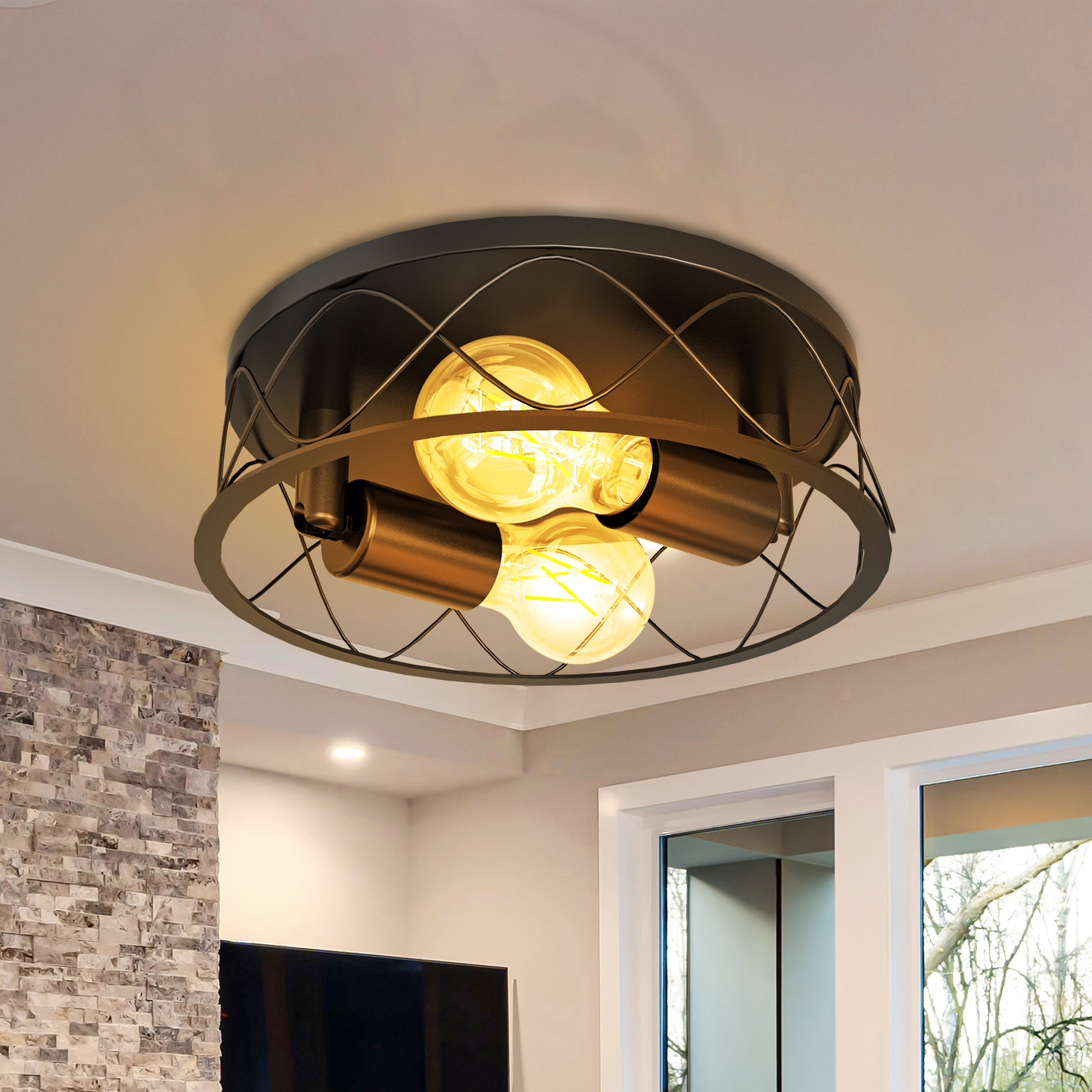 Create a timeless and sleek statement on your ceiling with the matte black finish of this industrial ceiling light.