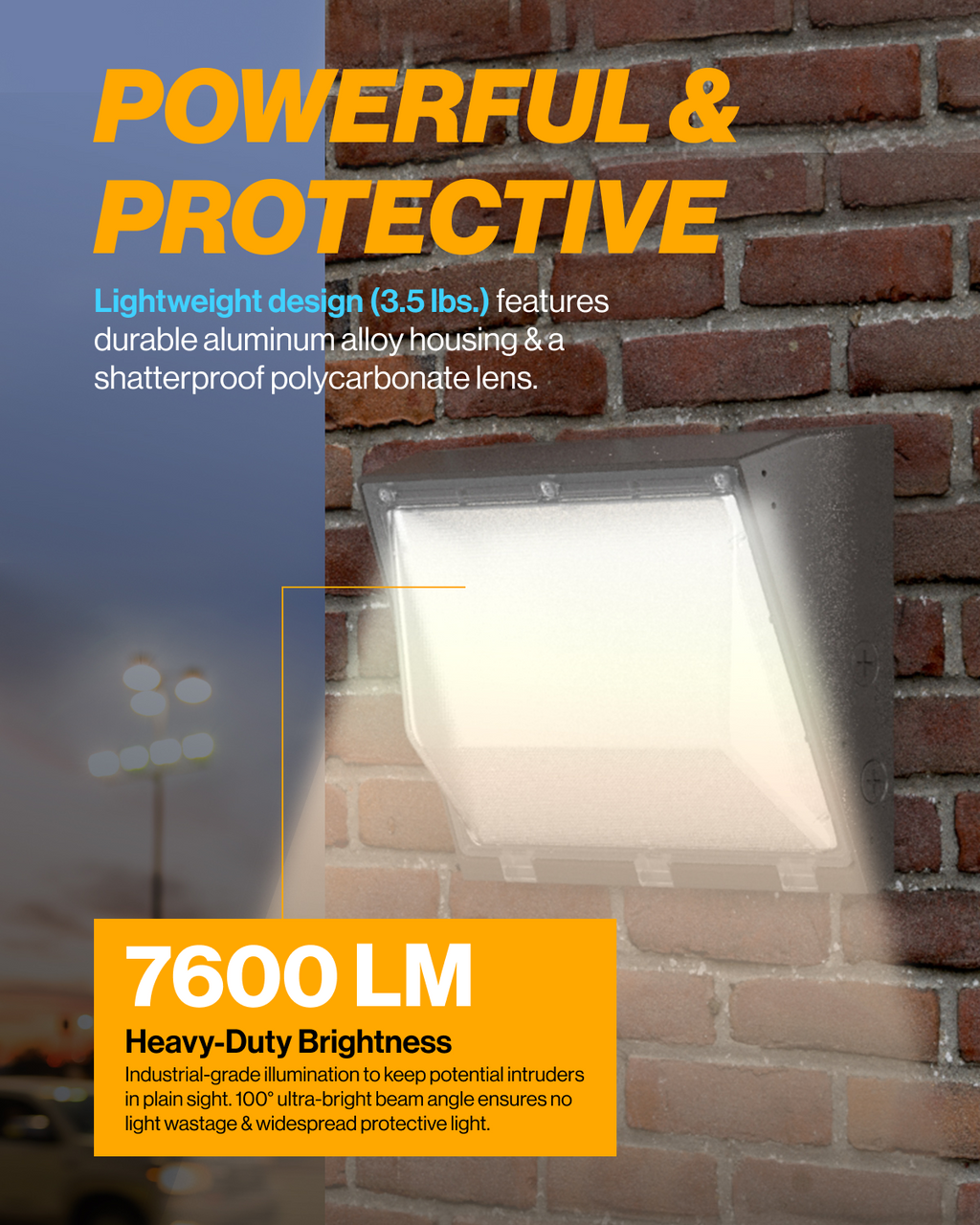 Sunco Lighting Powerful & Lightweight 7600 Lumen Selectable CCT Wall Pack with Aluminum Alloy Housing & Shatterproof Lens