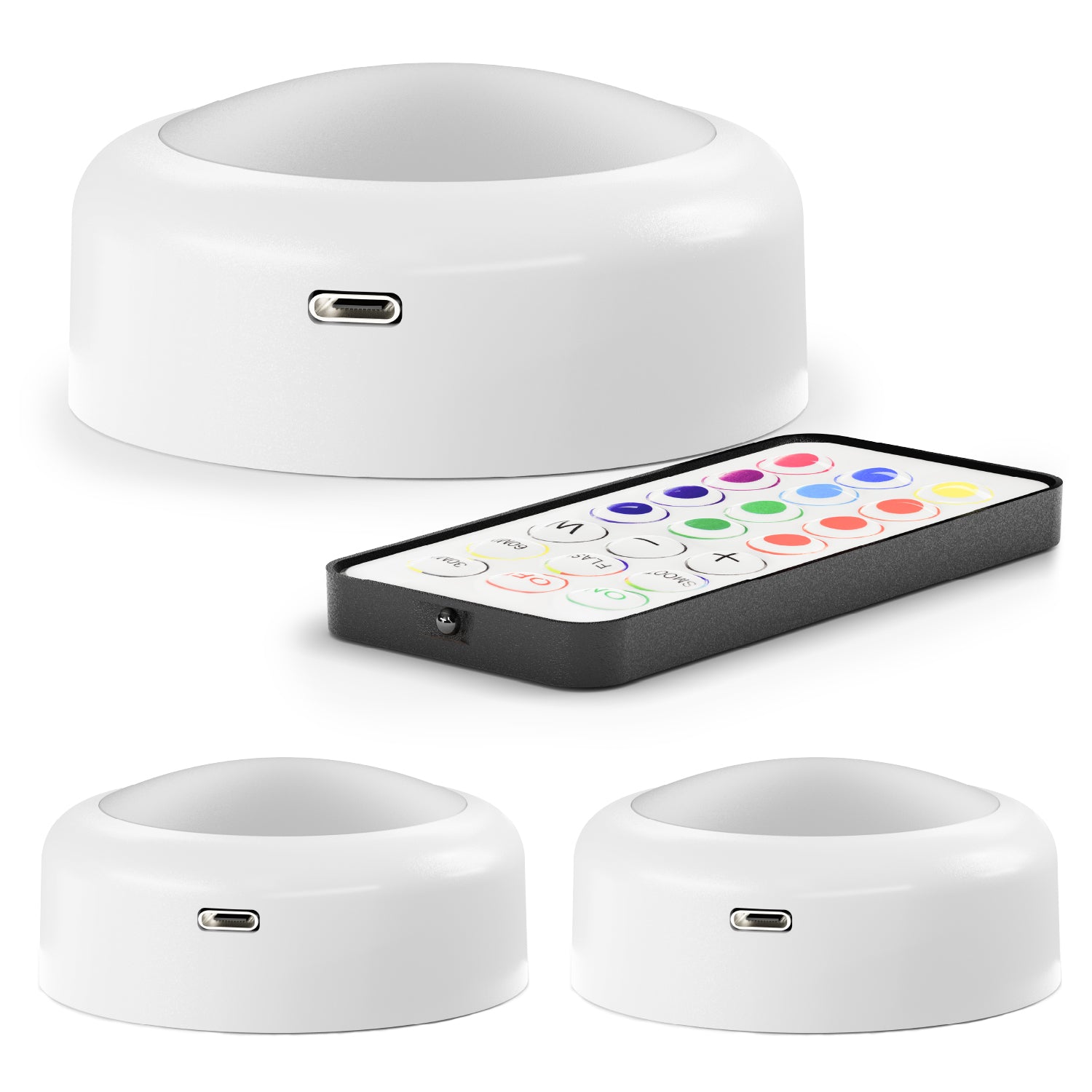 Rechargeable RGB LED Puck Lights with Remote, 35 Lumens