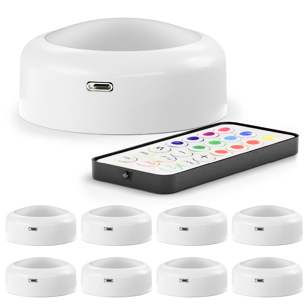 Rechargeable RGB LED Puck Lights with Remote, 35 Lumens