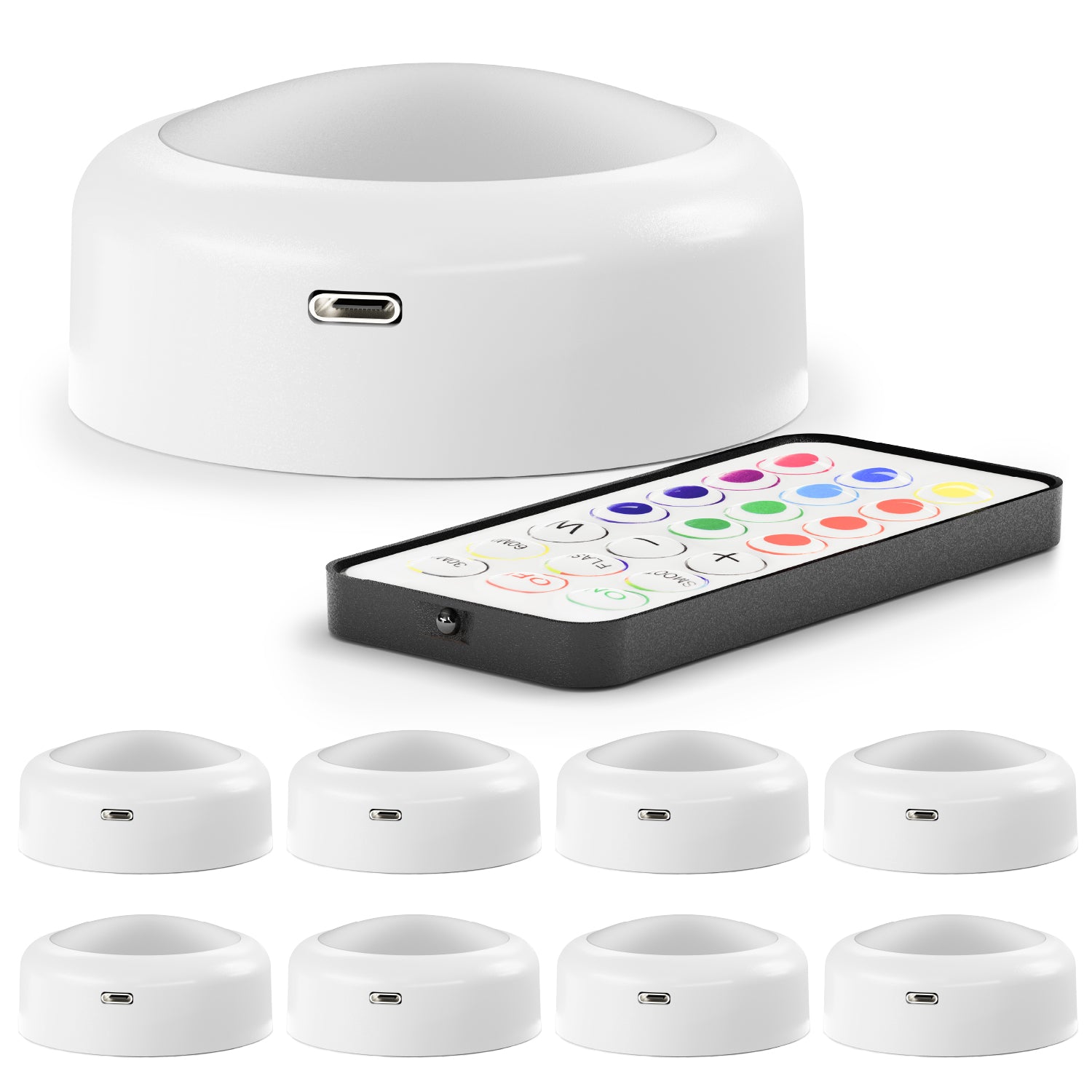Rechargeable RGB LED Puck Lights with Remote, 35 Lumens