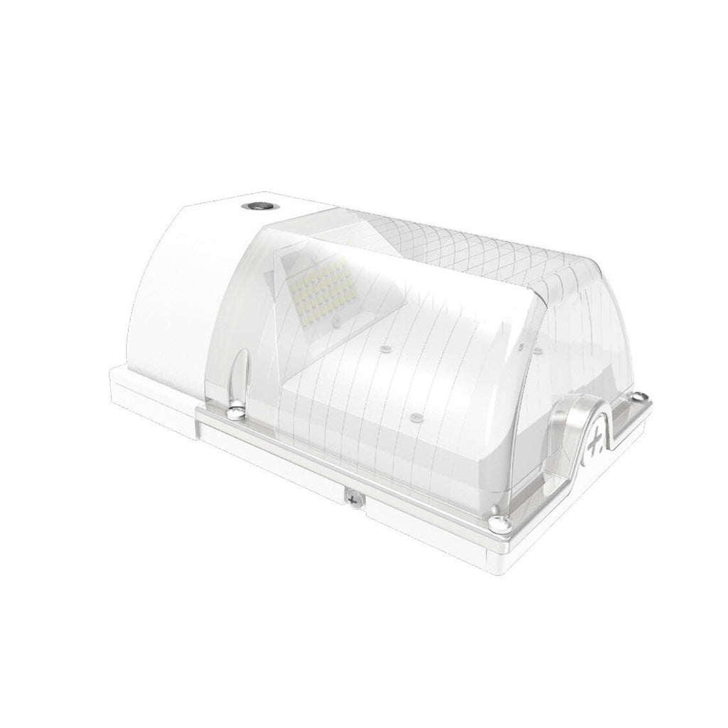 LED Mini Wall Pack, 25W/15W/10W/8W, Dusk to Dawn Photocell, White, Selectable Wattage & CCT, 3400 Lumens