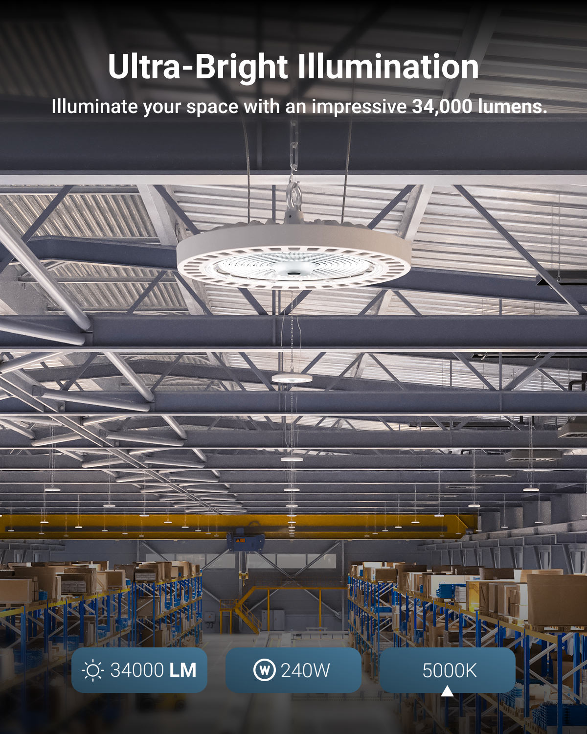 UFO High Bay 240W LED Fixture, White, 34000 Lumens