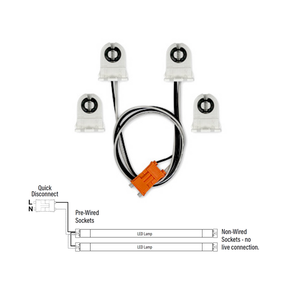 Wiring Harness for Single-End, Non-Shunted Tombstones, T8/T12 Socket ...