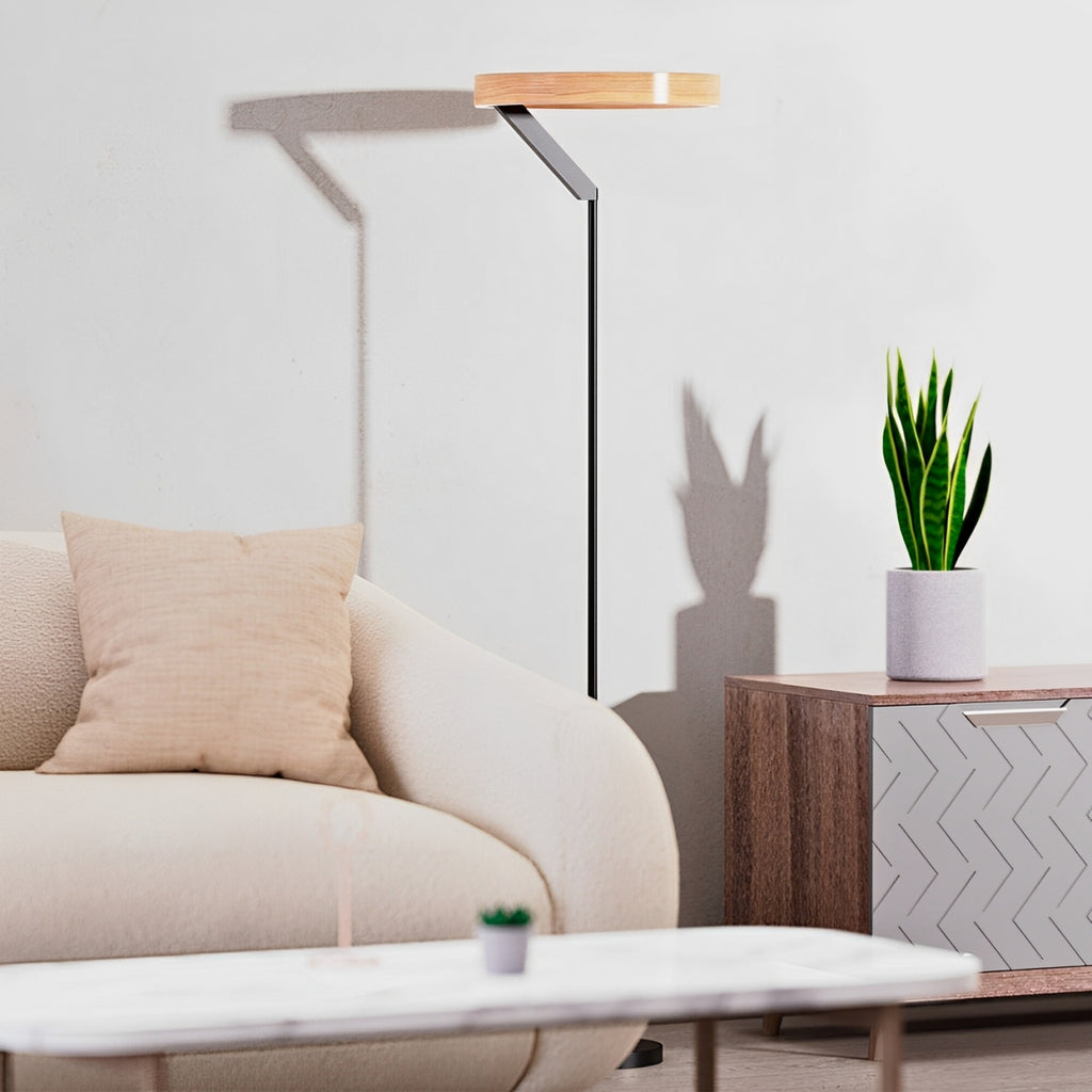 63" Black & Wood LED Floor Lamp, 500 Lumens