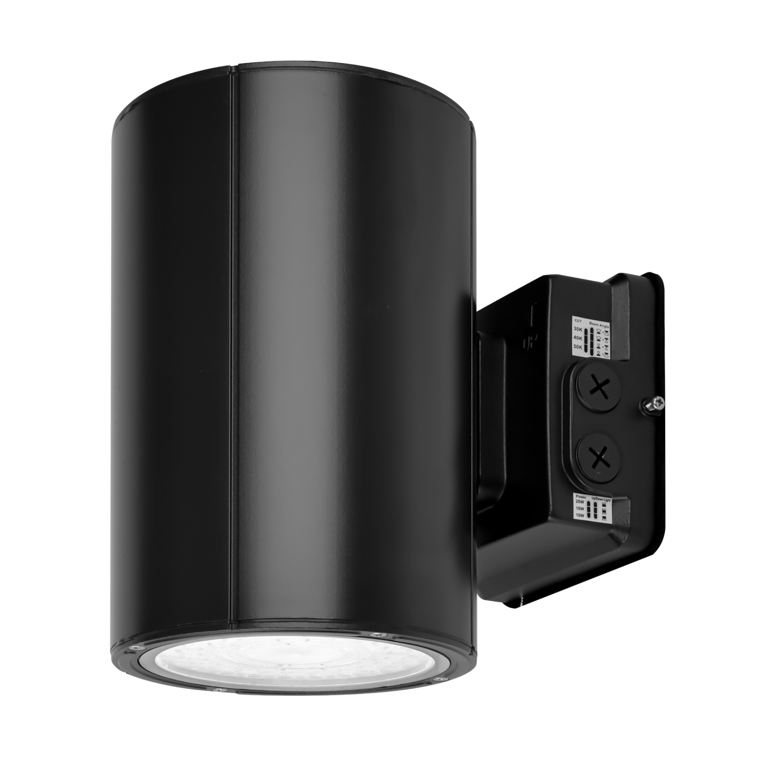 Black Cylinder LED Wall Sconce, 38W/31W/19W, Dusk to Dawn Photocell , 5500 Lumens