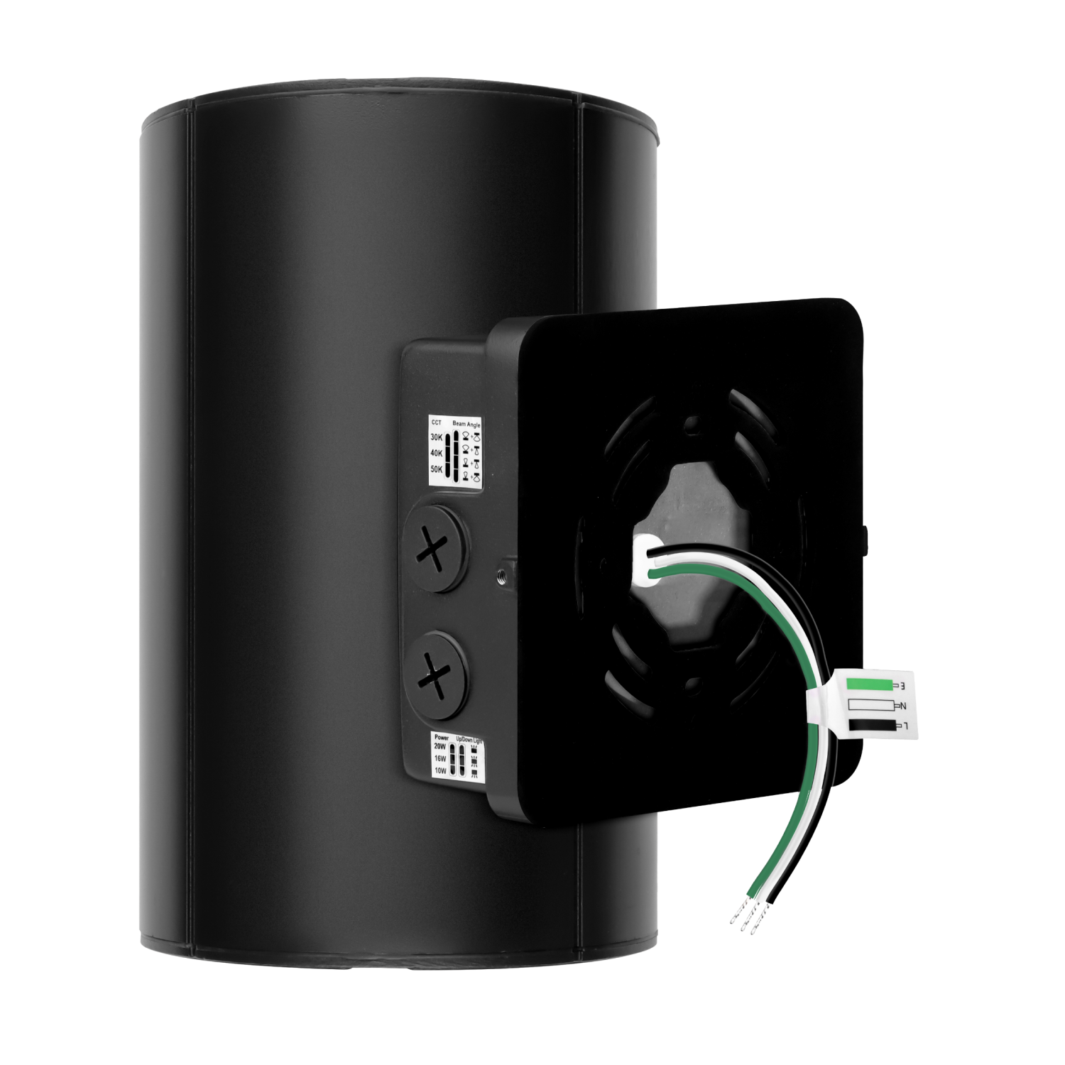 Black Cylinder LED Wall Sconce, 38W/31W/19W, Dusk to Dawn Photocell , 5500 Lumens