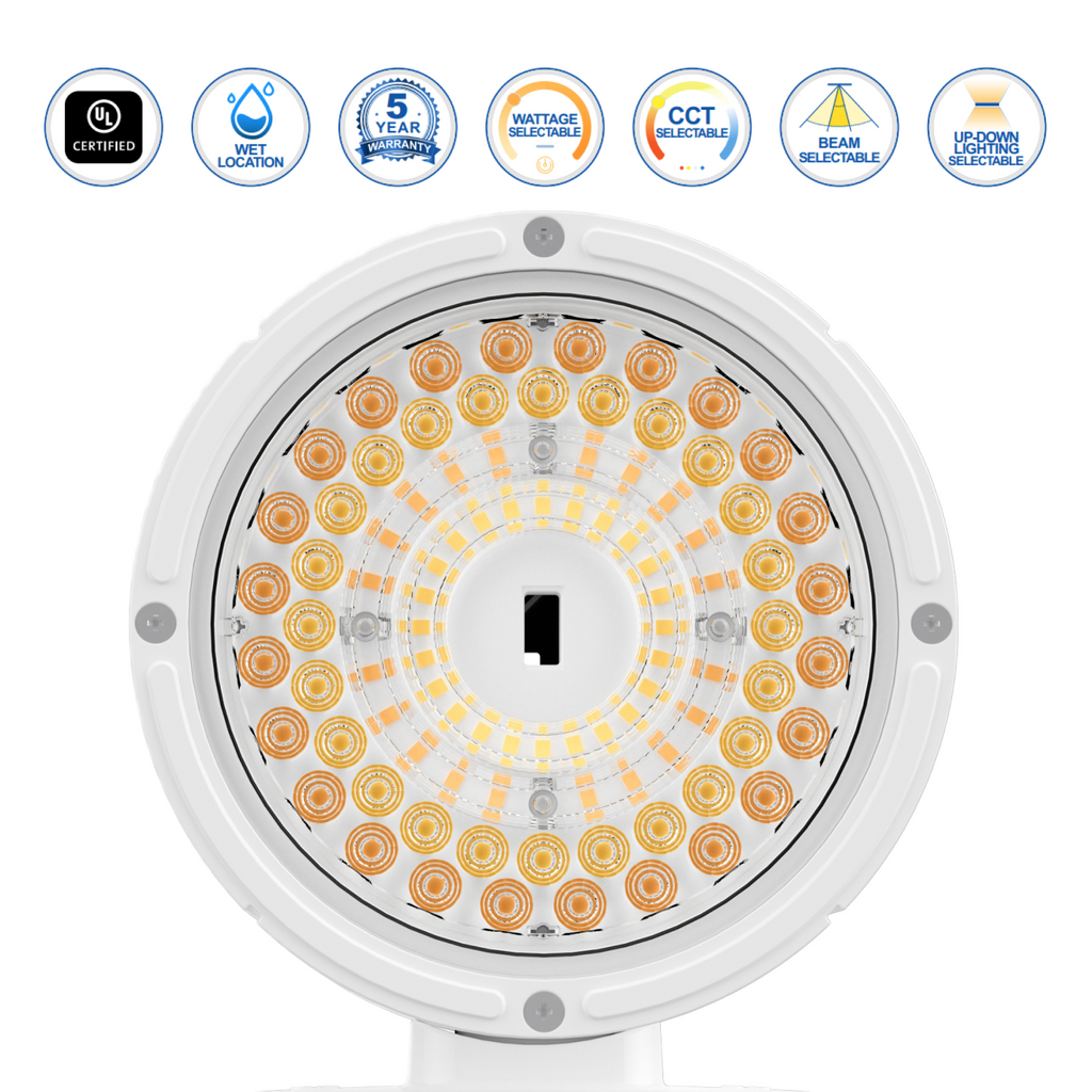 White Cylinder LED Wall Sconce, 38W/31W/19W, Dusk to Dawn Photocell , 5500 Lumens