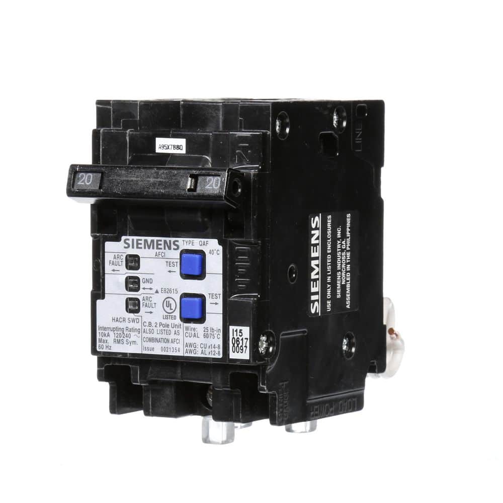 Siemens 2-Pole Combination AFCI Circuit Breaker, model Q220AFCP, product label detail, image 2