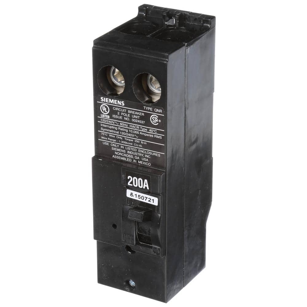 Siemens 200 Amp 2-Pole 10kA Type QN Reverse Handle Main Breaker, model QN2200R, product label detail, image 4
