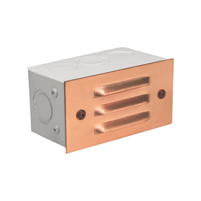 Copper 3-Louver step light in Raw Copper, front view