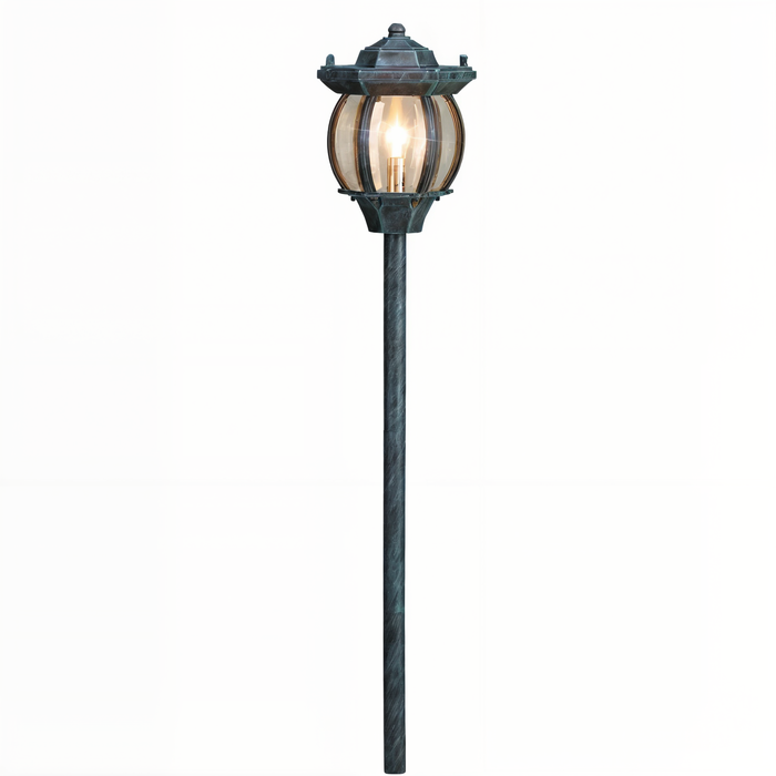 Full view of 5.75 Inch Lantern Path Light in Verde Green