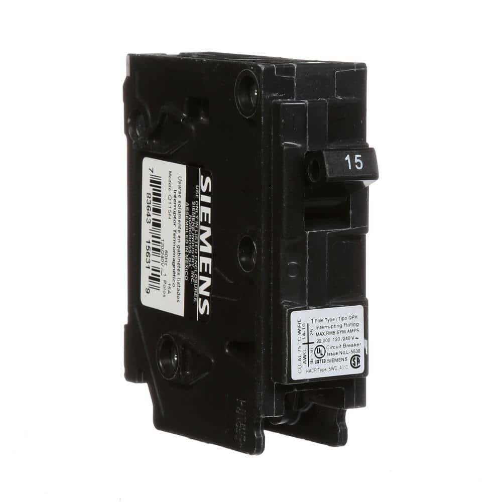 Siemens Type QPH Single-Pole 22kA Circuit Breaker, model Q115H, product label detail, image 4