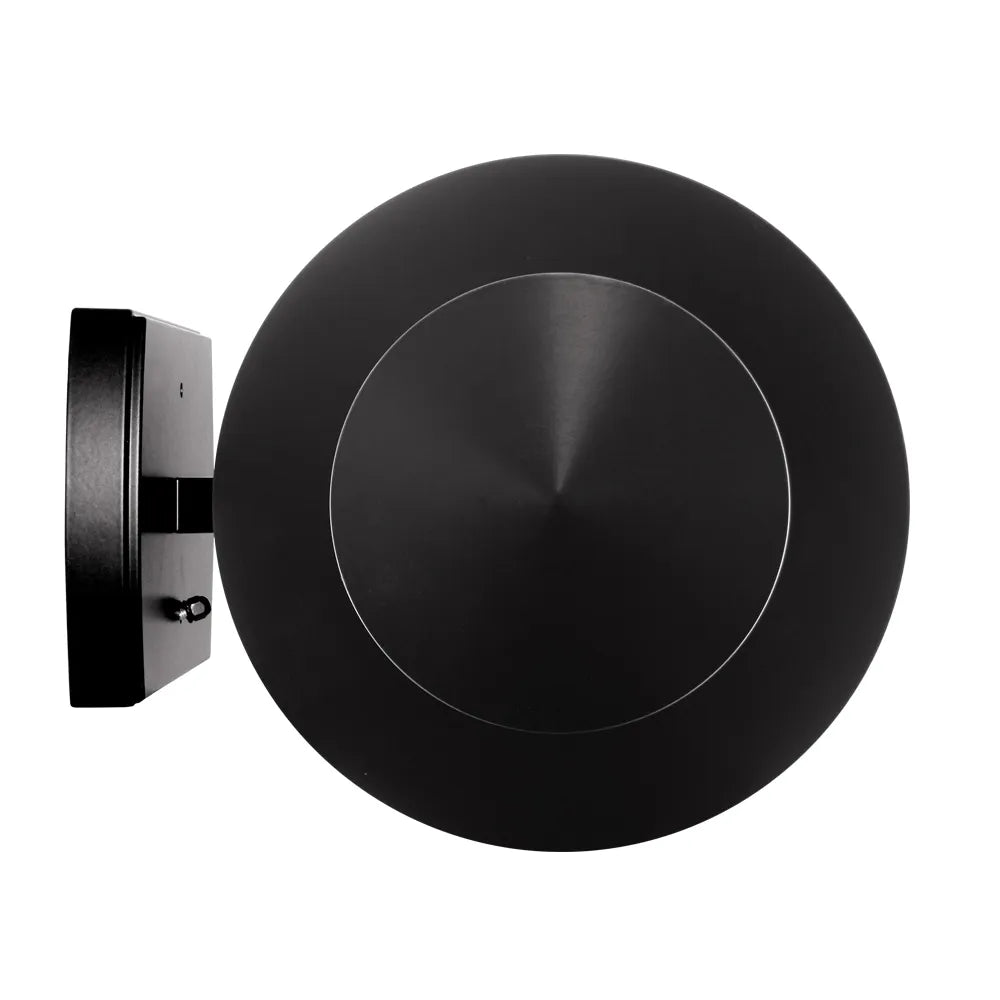 Black-appearing cylindrical wall lantern top view; finish identification uncertain
