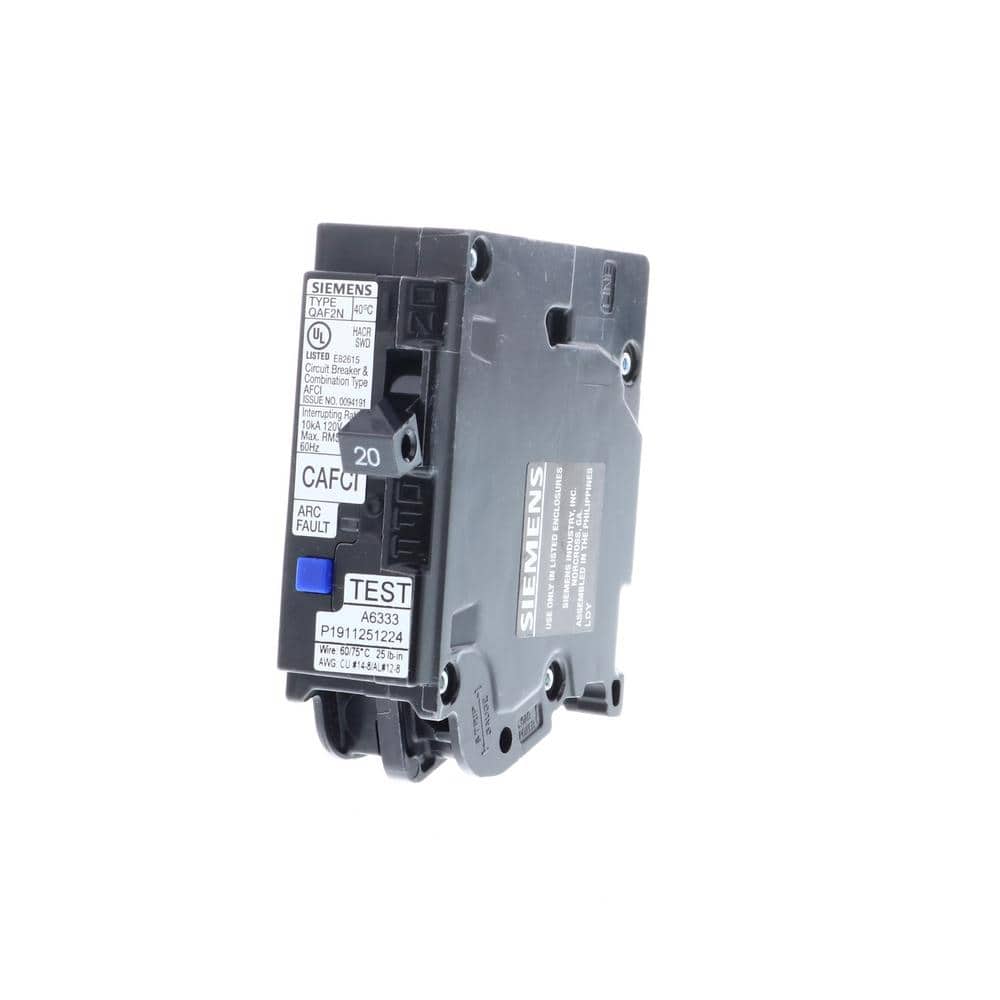 Siemens 1-Pole Combination AFCI Plug-On Neutral Circuit Breaker, model QA120AFCNP, product label detail, image 3