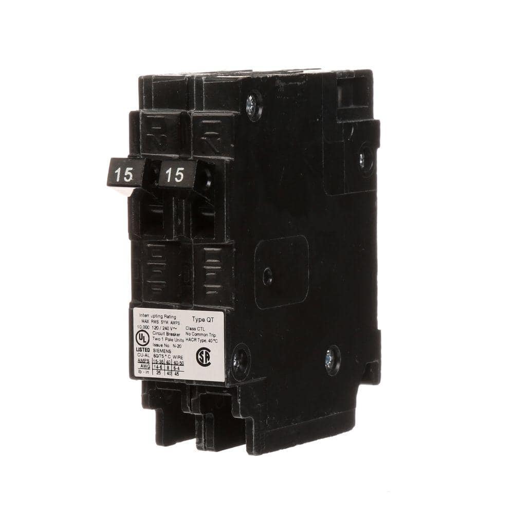 Siemens Type QT tandem circuit breaker, product label detail