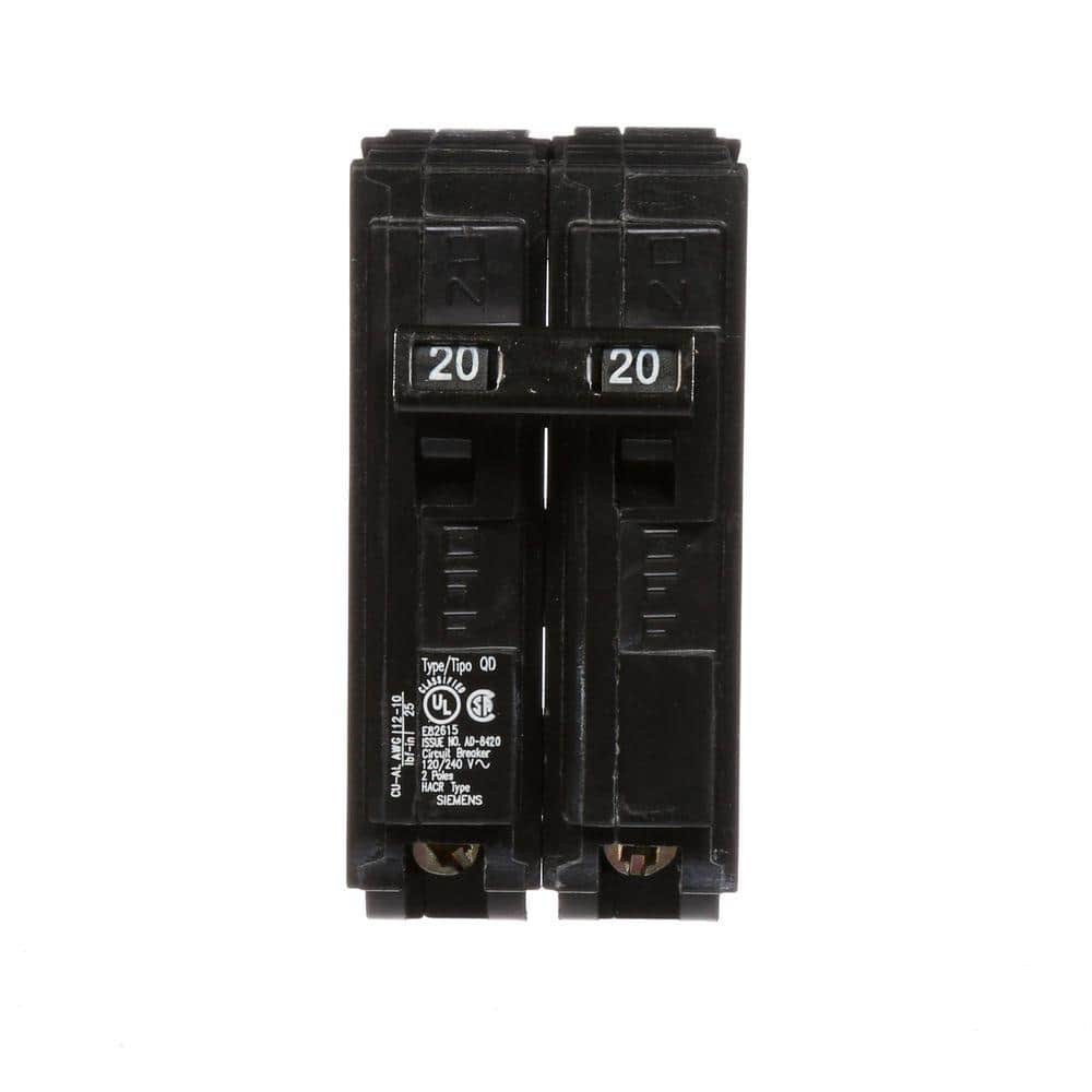 Siemens Type QD Double-Pole Replacement Circuit Breaker, model D220, product label detail, image 1