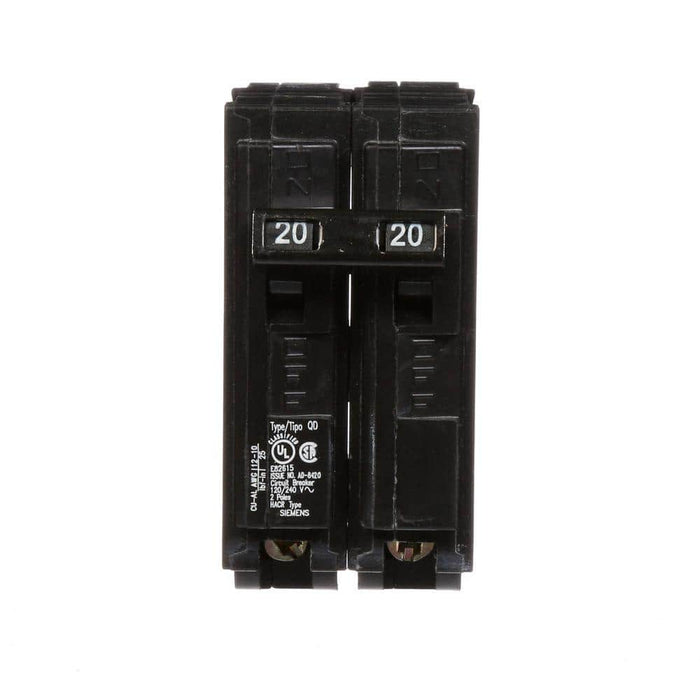 Siemens Type QD Double-Pole Replacement Circuit Breaker, model D220, product label detail, image 1