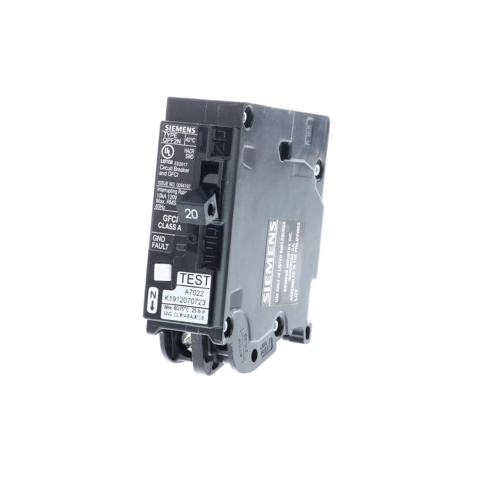 Siemens QPF2 1-Pole GFCI Plug-On Neutral Circuit Breaker, model QF120ANP, product label detail, image 7