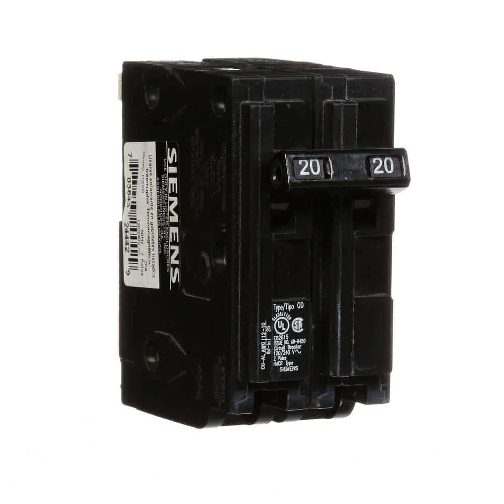 Siemens Type QD Double-Pole Replacement Circuit Breaker, model D220, product label detail, image 6